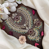 Vriksham Double Layer Victorian Diamond Short Neckpiece-Pastel Green Bead-VV1971